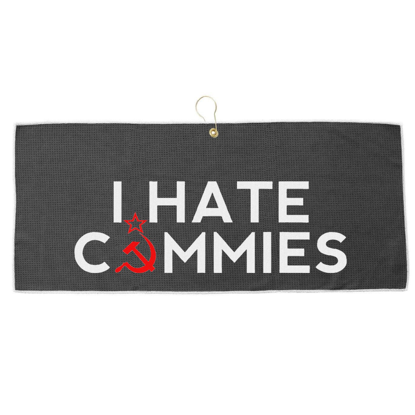I Hate Commies Anti Russian President Ronald Reagan Large Microfiber Waffle Golf Towel