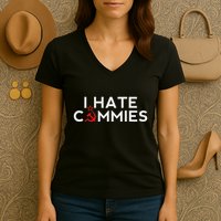 I Hate Commies Anti Russian President Ronald Reagan Women's V-Neck T-Shirt