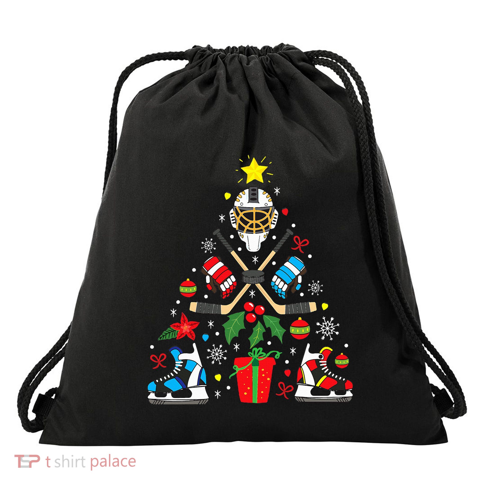 Ice Hockey Christmas Ornament Tree Funny Xmas Gift Boys  Drawstring Bag