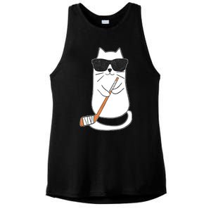 Ice Hockey Cat Hockey Player Stick Retro Ladies PosiCharge Tri-Blend Wicking Tank