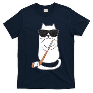 Ice Hockey Cat Hockey Player Stick Retro T-Shirt