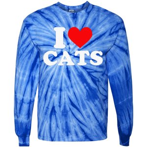 I Heart Cats I Heart Cats I Love Cats Valentine Day Tie-Dye Long Sleeve Shirt