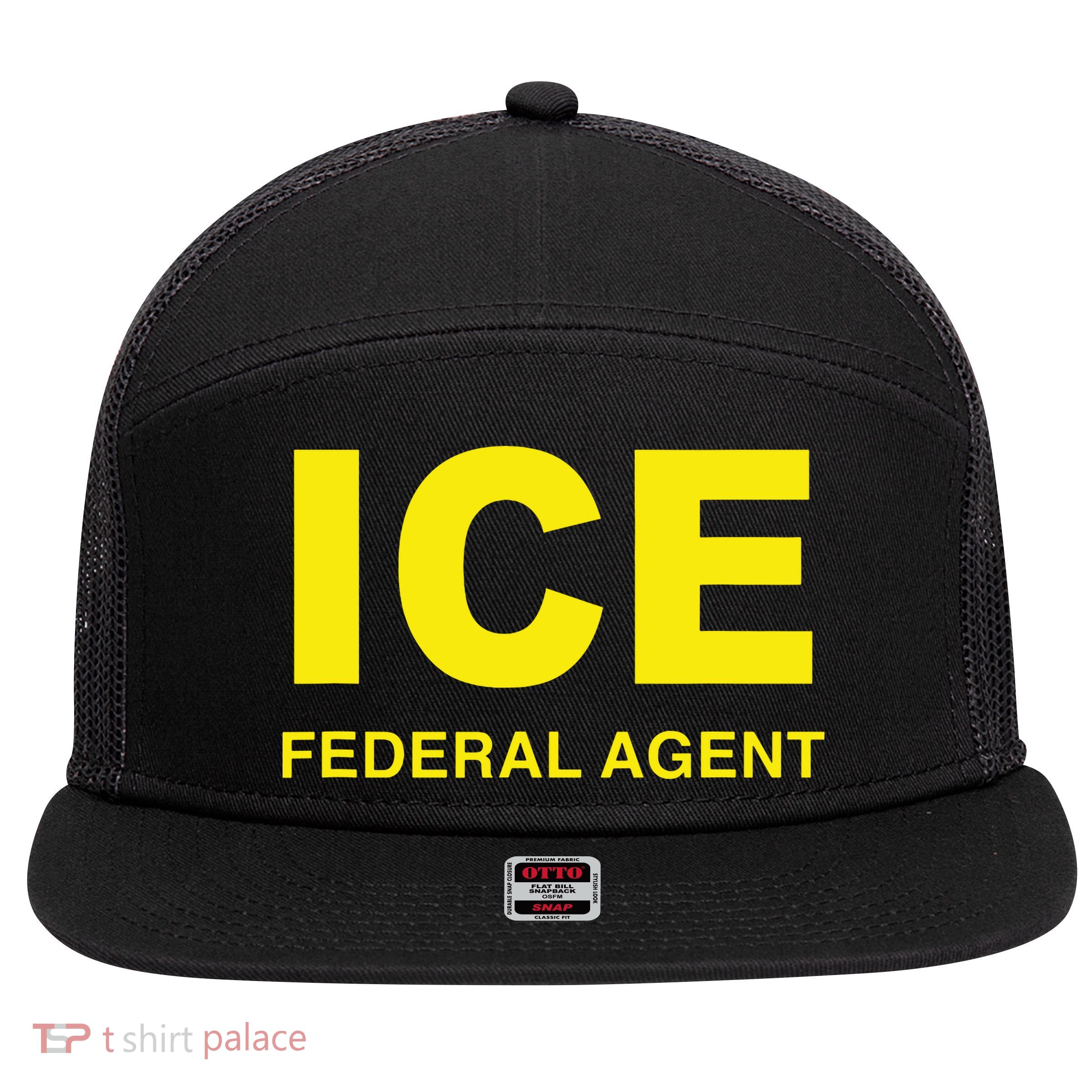 Ice Halloween Costume Federal Agent Police Immigration 7 Panel Mesh Trucker Snapback Hat