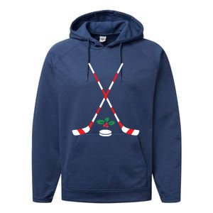 Ice Hockey Christmas Gift Candy Cane Hockey Stick Hockey Cute Gift Performance Fleece Hoodie