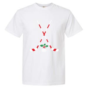 Ice Hockey Christmas Gift Candy Cane Hockey Stick Hockey Cute Gift Garment-Dyed Heavyweight T-Shirt