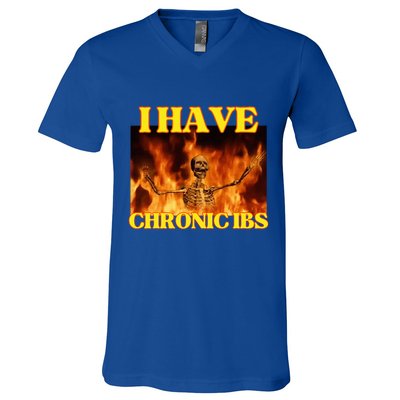 I Have Chronic Ibs Funny Cool Hard Skeleton Meme V-Neck T-Shirt