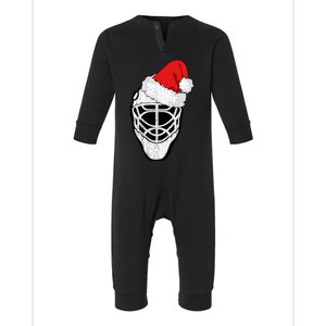 Ice Hockey Christmas Funny Goalie Santa Hat Hockey Fan Gift Infant Fleece One Piece