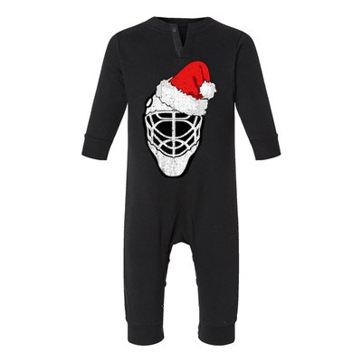 Ice Hockey Christmas Funny Goalie Santa Hat Hockey Fan Gift Infant Fleece One Piece