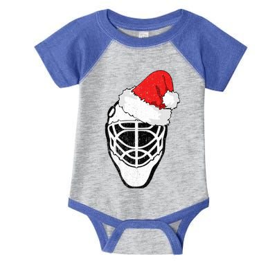 Ice Hockey Christmas Funny Goalie Santa Hat Hockey Fan Gift Infant Baby Jersey Bodysuit