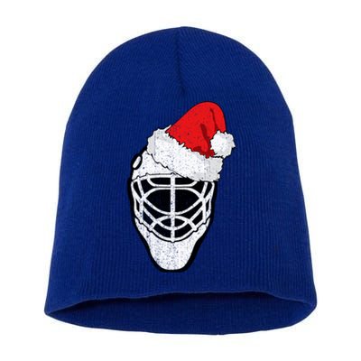 Ice Hockey Christmas Funny Goalie Santa Hat Hockey Fan Gift Short Acrylic Beanie