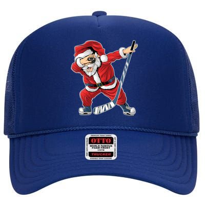 Ice Hockey Dabbing Santa Claus Hockey Player Christmas Gift High Crown Mesh Back Trucker Hat