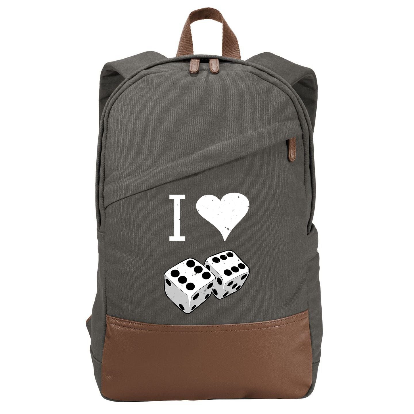 I Heart Dice Rolling Playing Betting Gambling Love Cotton Canvas Backpack