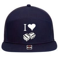 I Heart Dice Rolling Playing Betting Gambling Love 7 Panel Mesh Trucker Snapback Hat