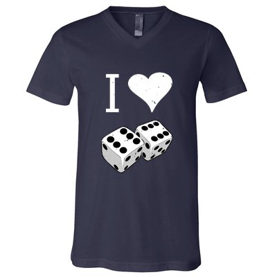 I Heart Dice Rolling Playing Betting Gambling Love V-Neck T-Shirt