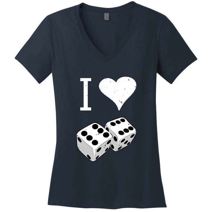 I Heart Dice Rolling Playing Betting Gambling Love Women's V-Neck T-Shirt