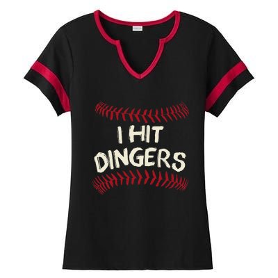 I Hit Dingers Baseball Softball Ladies Halftime Notch Neck Tee