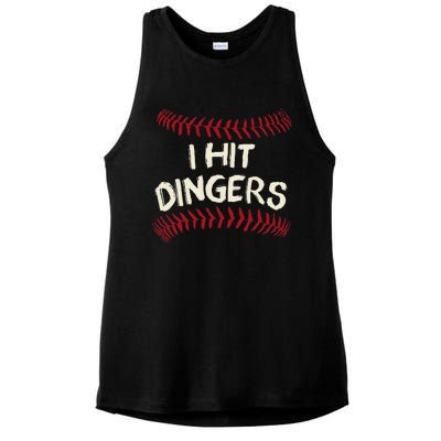 I Hit Dingers Baseball Softball Ladies PosiCharge Tri-Blend Wicking Tank