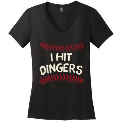 I Hit Dingers Baseball Softball Women's V-Neck T-Shirt