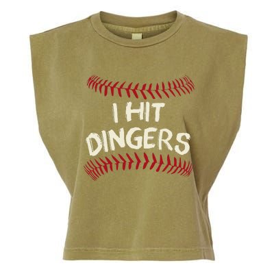 I Hit Dingers Baseball Softball Garment-Dyed Women's Muscle Tee