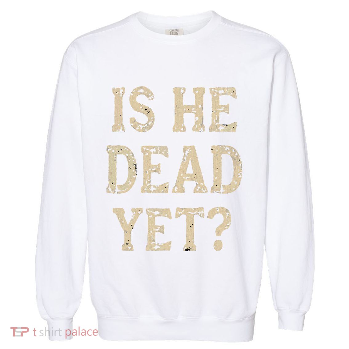 Is He Dead Yet Funny Sarcastic Dark Humor Horror Joke Garment-Dyed Sweatshirt