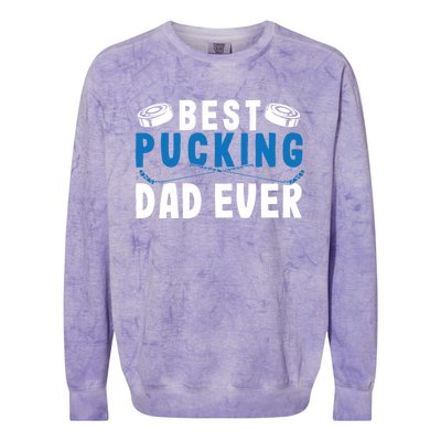 Ice Hockey Dad Best Pucking Dad Gift Colorblast Crewneck Sweatshirt