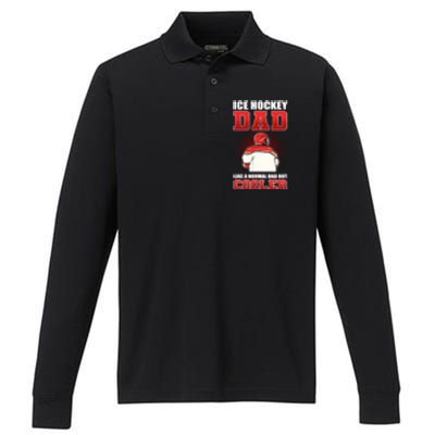 Ice Hockey Dad Like Normal Dad But Cooler Gift Performance Long Sleeve Polo