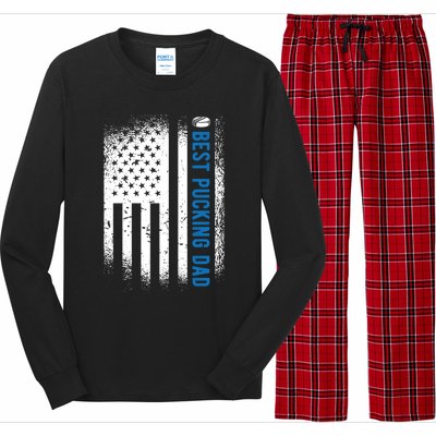 Ice Hockey Dad Best Pucking Dad Cool Gift Long Sleeve Pajama Set