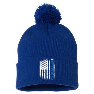 Ice Hockey Dad Best Pucking Dad Cool Gift Pom Pom 12in Knit Beanie