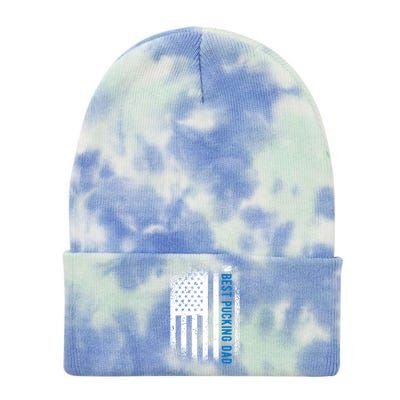 Ice Hockey Dad Best Pucking Dad Cool Gift Tie Dye 12in Knit Beanie