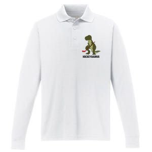 Ice Hockey Dinosaur Hockey Boy Hockey Hockeysaurus Performance Long Sleeve Polo