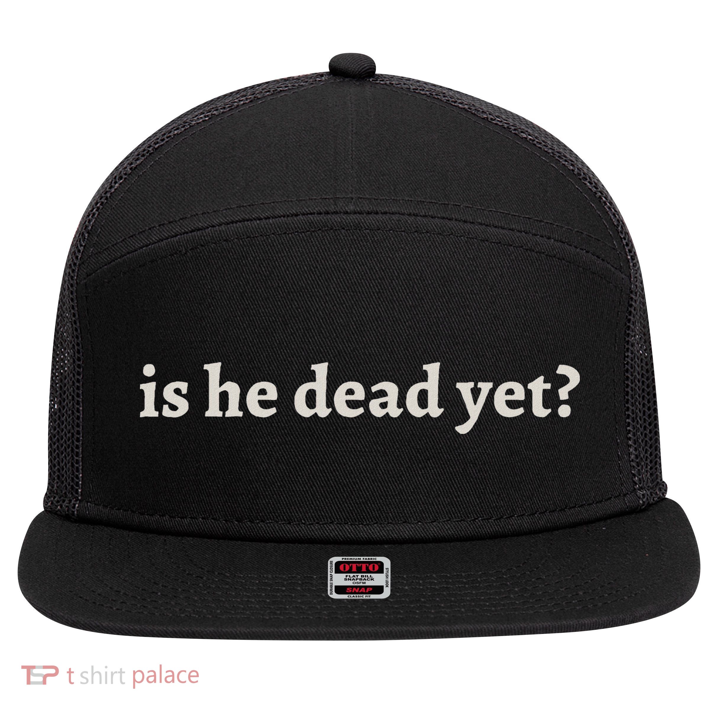 Is He Dead Yet Vintage 7 Panel Mesh Trucker Snapback Hat