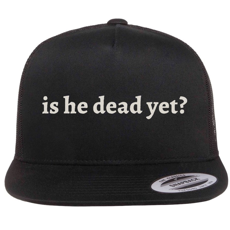Is He Dead Yet Vintage Flat Bill Trucker Hat