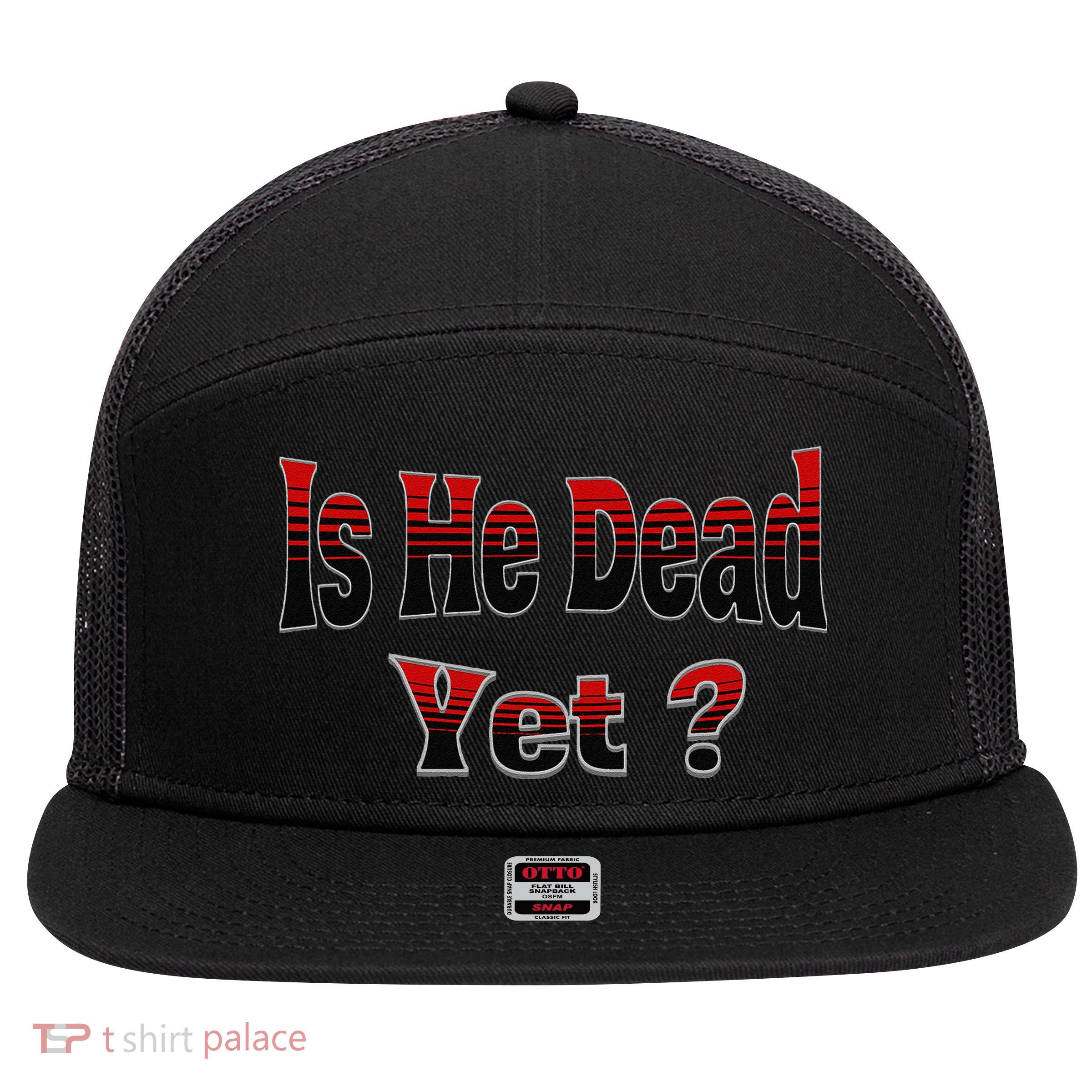 Is He Dead Yet Vintage 7 Panel Mesh Trucker Snapback Hat