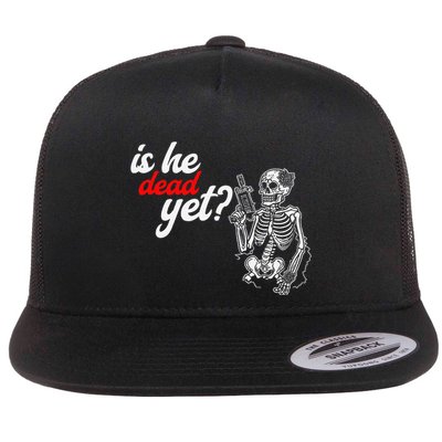 Is He Dead Yet Is He Dead Yet Skeleton Graphic Flat Bill Trucker Hat