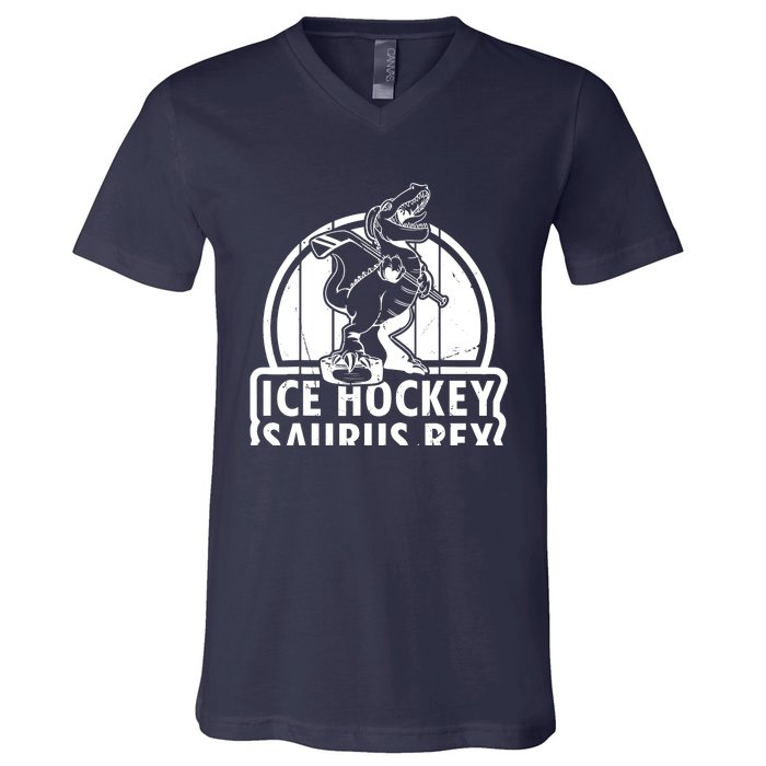 Ice Hockey Dinosaur Ice Hockey Saurus Rex - Ice Hockey Dino V-Neck T-Shirt