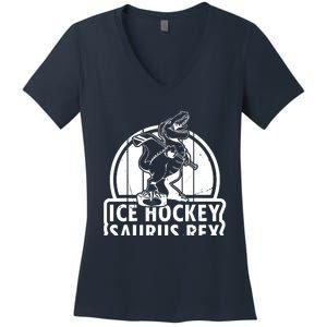 Ice Hockey Dinosaur Ice Hockey Saurus Rex - Ice Hockey Dino Women's V-Neck T-Shirt