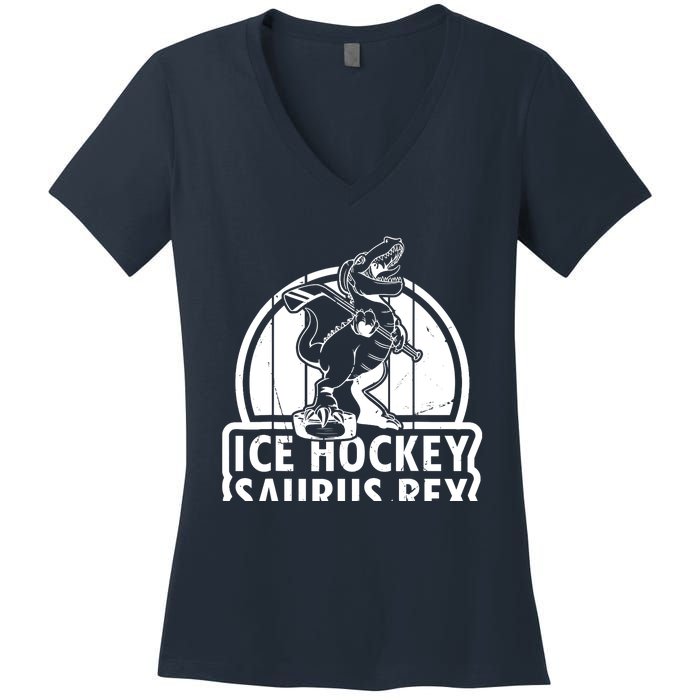 Ice Hockey Dinosaur Ice Hockey Saurus Rex - Ice Hockey Dino Women's V-Neck T-Shirt