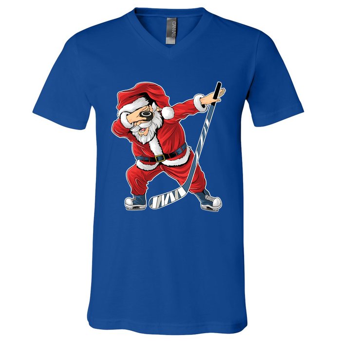 Ice Hockey Dabbing Santa Claus Hockey Player Christmas Gift V-Neck T-Shirt