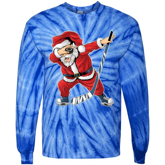 Ice Hockey Dabbing Santa Claus Hockey Player Christmas Gift Tie-Dye Long Sleeve Shirt