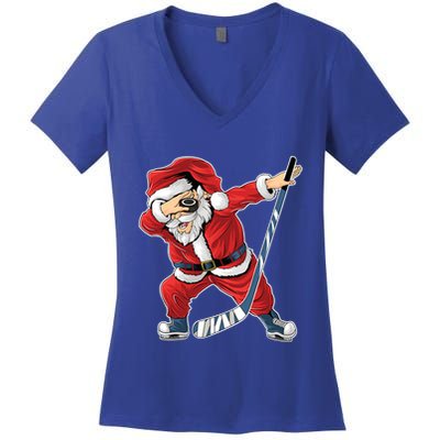 Ice Hockey Dabbing Santa Claus Hockey Player Christmas Gift Women's V-Neck T-Shirt