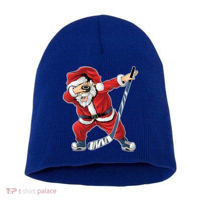 Ice Hockey Dabbing Santa Claus Hockey Player Christmas Gift Short Acrylic Beanie