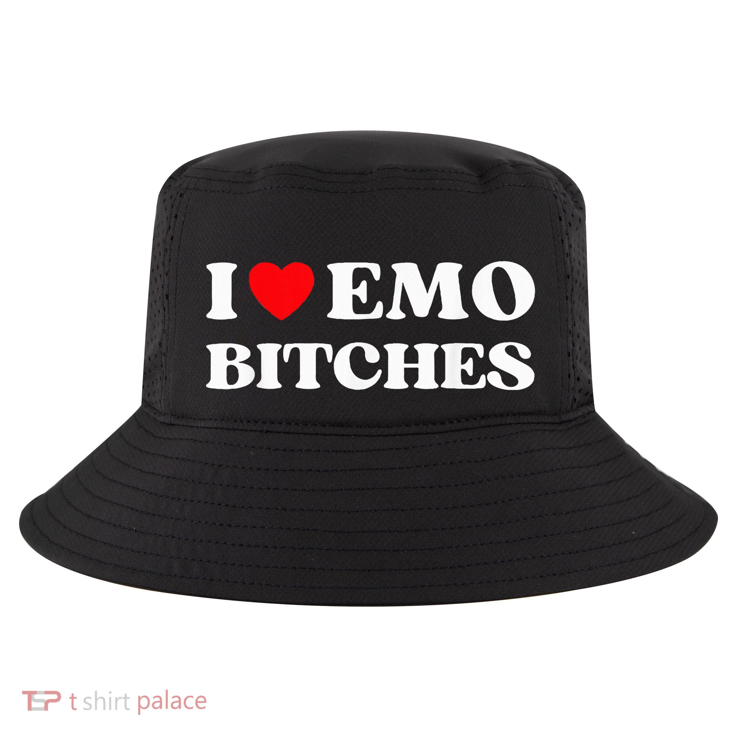 I Heart Emo Bitches Funny Quote Red Heart Emo Girl Style Cool Comfort Performance Bucket Hat