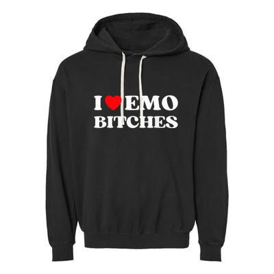 I Heart Emo Bitches Funny Quote Red Heart Emo Girl Style Garment-Dyed Fleece Hoodie