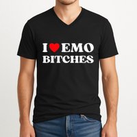 I Heart Emo Bitches Funny Quote Red Heart Emo Girl Style V-Neck T-Shirt