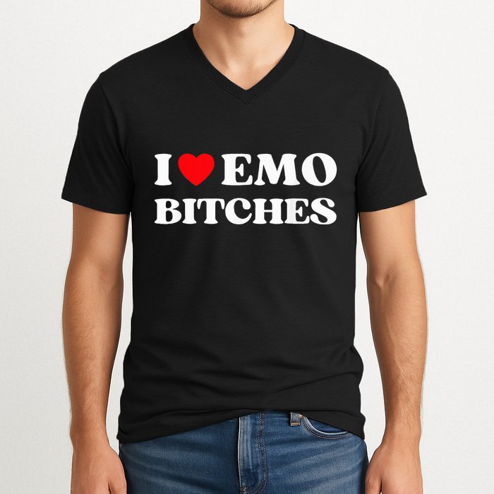 I Heart Emo Bitches Funny Quote Red Heart Emo Girl Style V-Neck T-Shirt
