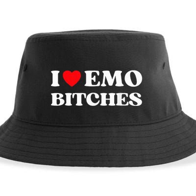 I Heart Emo Bitches Funny Quote Red Heart Emo Girl Style Sustainable Bucket Hat