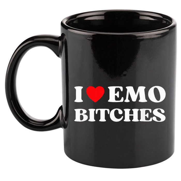 I Heart Emo Bitches Funny Quote Red Heart Emo Girl Style 11oz C Handle Ceramic Mug