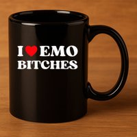 I Heart Emo Bitches Funny Quote Red Heart Emo Girl Style 11oz C Handle Ceramic Mug