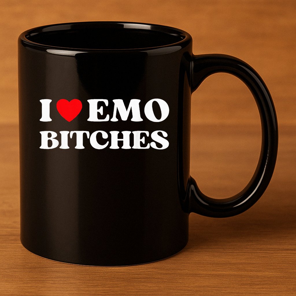 I Heart Emo Bitches Funny Quote Red Heart Emo Girl Style 11oz C Handle Ceramic Mug