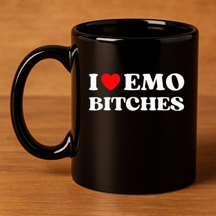 I Heart Emo Bitches Funny Quote Red Heart Emo Girl Style 11oz C Handle Ceramic Mug